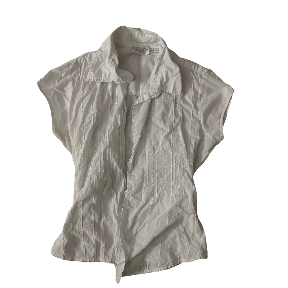 Celeste White Cap Sleeve Button-Front Top